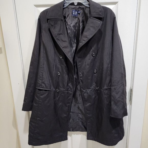 GAP Men's Black Double-Breasted Trench Coat Size M Polyester Lightweight Jacket - Picture 13 of 13